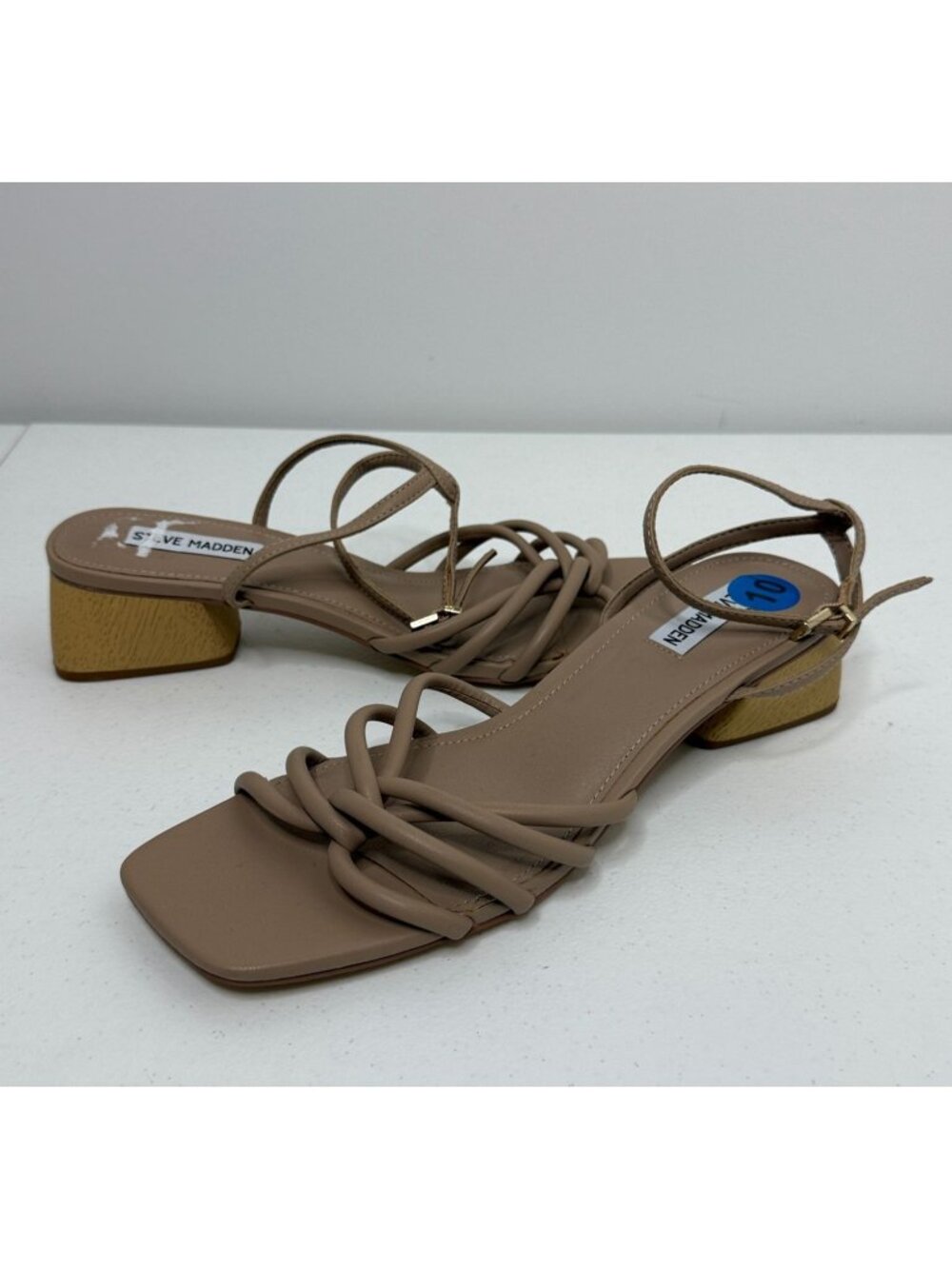 Steve Madden Womens 10 Nude Strappy Block Heel Sandals Ankle Strap
